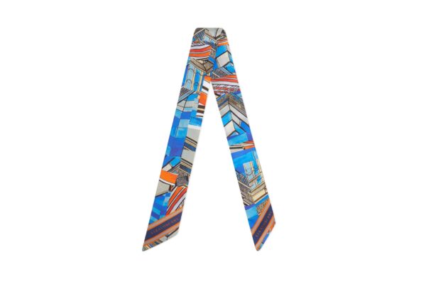 Strathberry Silk Skinny ECA Abstract Print Blue