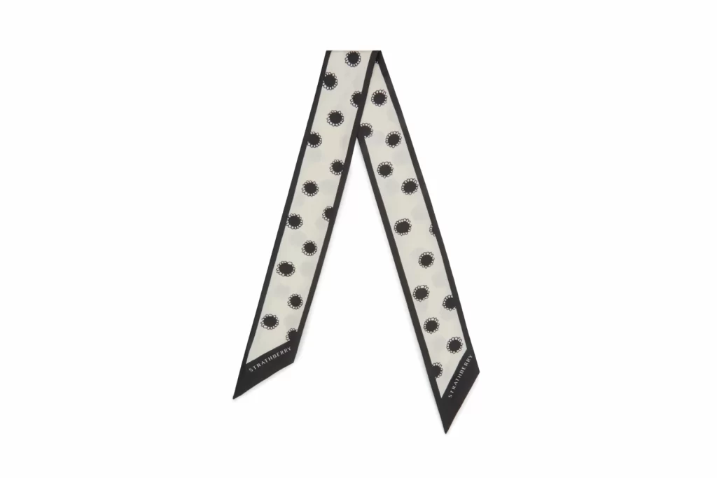 Strathberry x Shrimps Silk Skinny Print Black White Silk Neck Scarf Foulard Bandeau