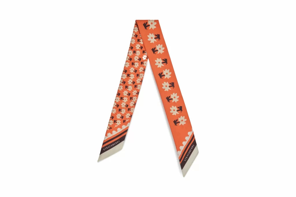 Strathberry x Shrimps Silk Skinny Print Koi Silk Neck Scarf Foulard Bandeau