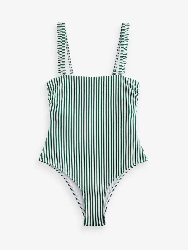 Khaki Green Seersucker Stripe Swimsuit