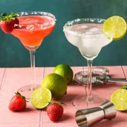 Classic and strawberry margaritas with lime and strawberries at Copita Festival Glasgow