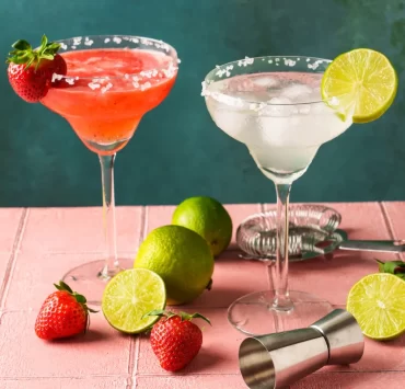 Classic and strawberry margaritas with lime and strawberries at Copita Festival Glasgow