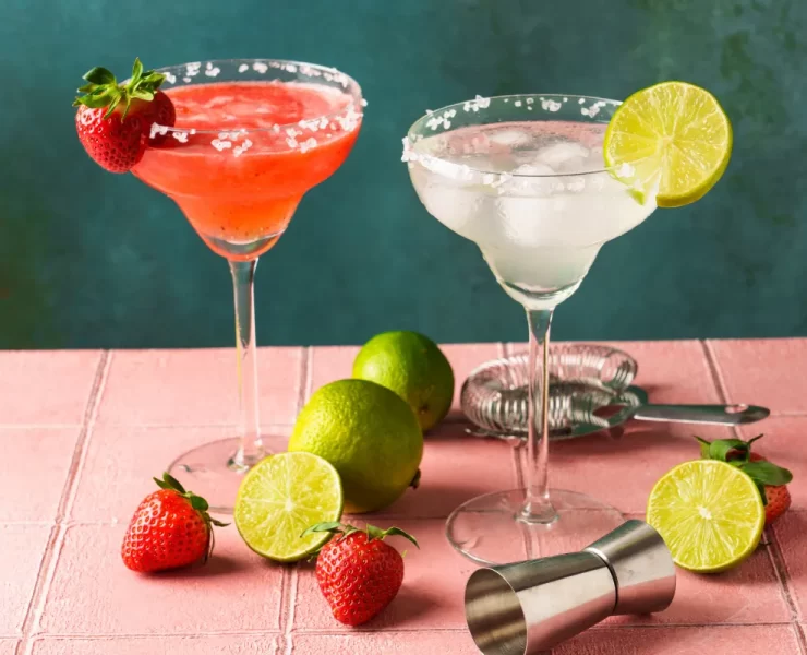 Classic and strawberry margaritas with lime and strawberries at Copita Festival Glasgow
