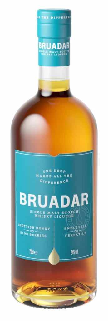 Bottle of Bruadar whisky liqueur made with Scottish honey and sloe berries
