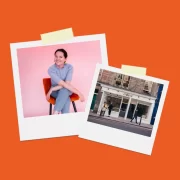 Polaroid-style collage featuring Ciara Gigleux, female entrepreneur and founder of maeve Pilates studio in Edinburgh, alongside the exterior of the maeve Pilates studio in Leith.