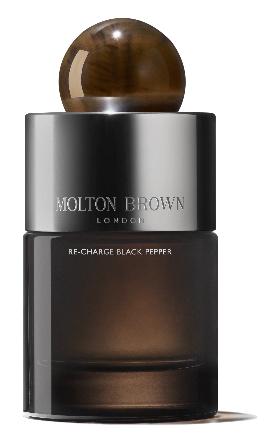 Molton Brown Re-Charge Black Pepper Eau de Parfum bottle with a round cap.
