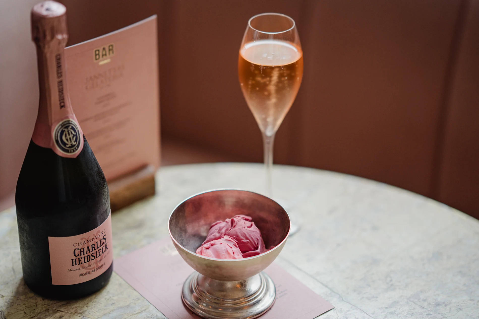 Tayberry gelato with rosé Champagne at The Balmoral Edinburgh.