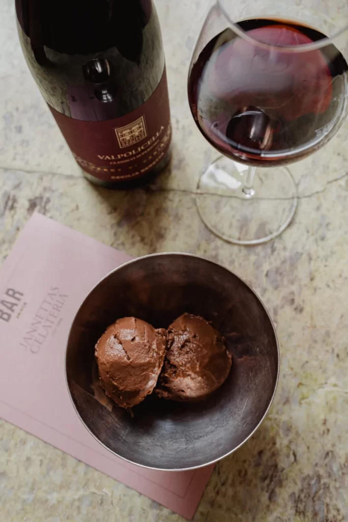 Chocolate sorbet paired with Valpolicella red wine at The Balmoral.