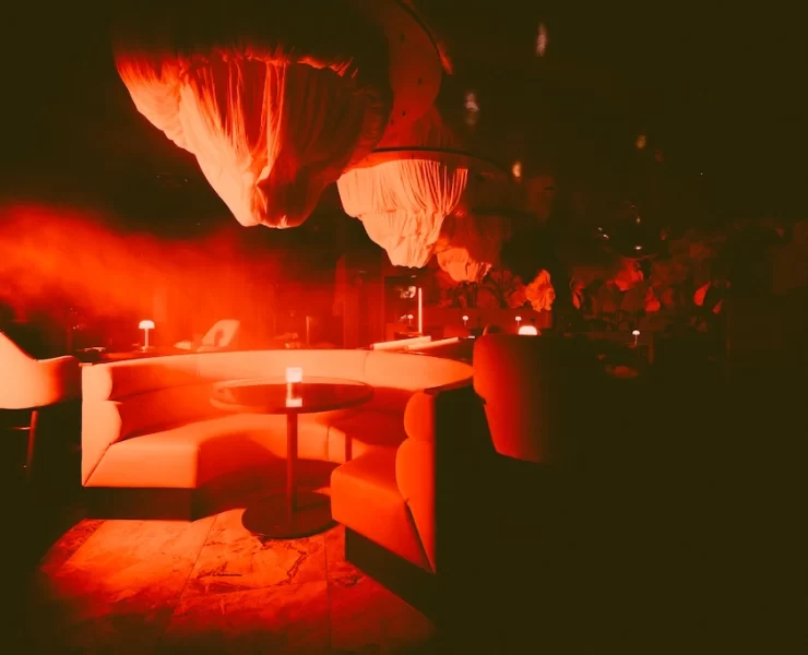 Red-lit interiors at Somewhere by Nico, Byres Road Glasgow, styled for The House of Horrors Halloween cocktail experience running until 2 November 2025.