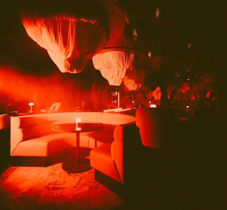 Red-lit interiors at Somewhere by Nico, Byres Road Glasgow, styled for The House of Horrors Halloween cocktail experience running until 2 November 2025.